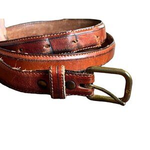 Leegin Belt Men Brown Leather Vintage Brass Buckle 80s Western